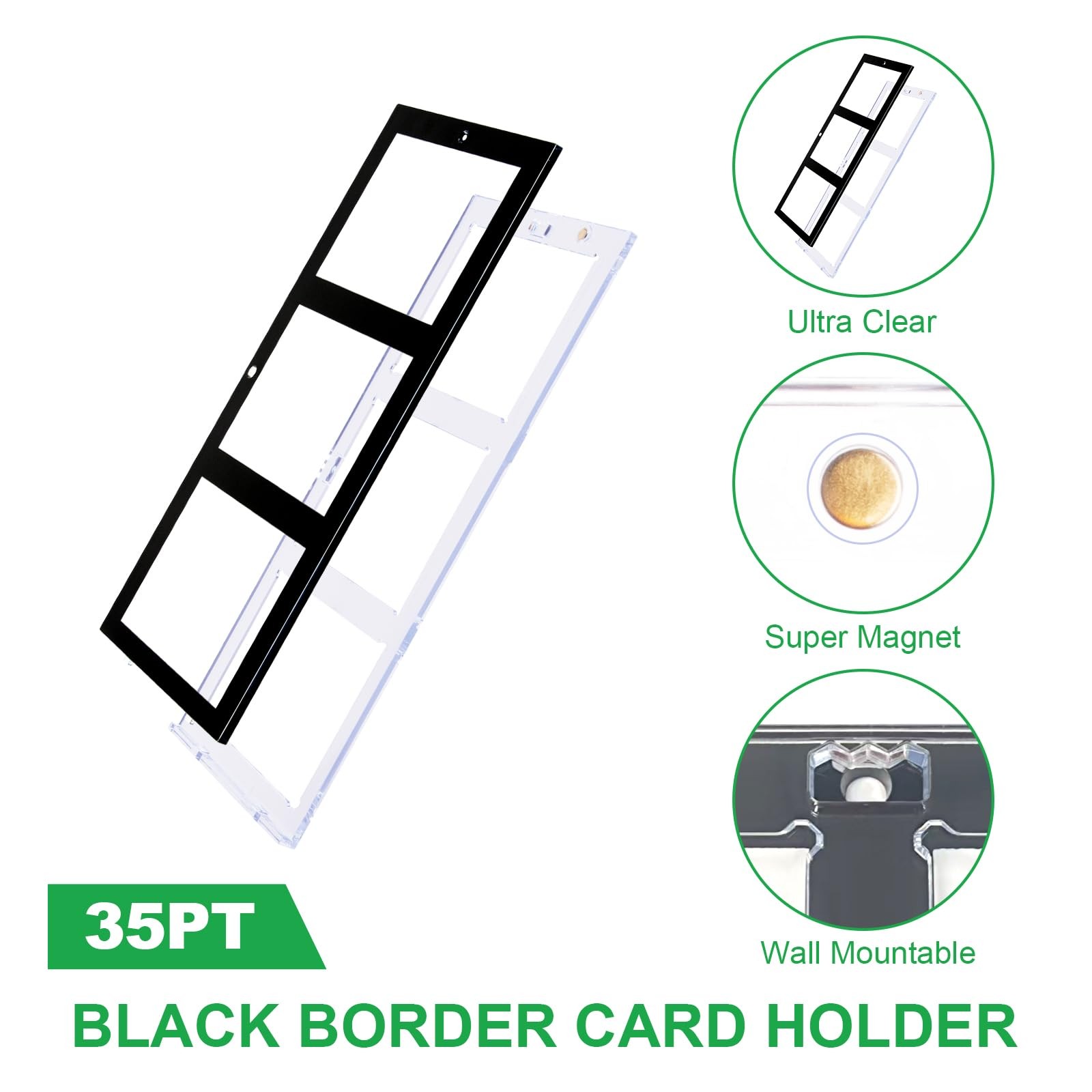3-Card Black Border Magnetic Card-Holder – 5-Pack 35pt One Touch Card Cases w…