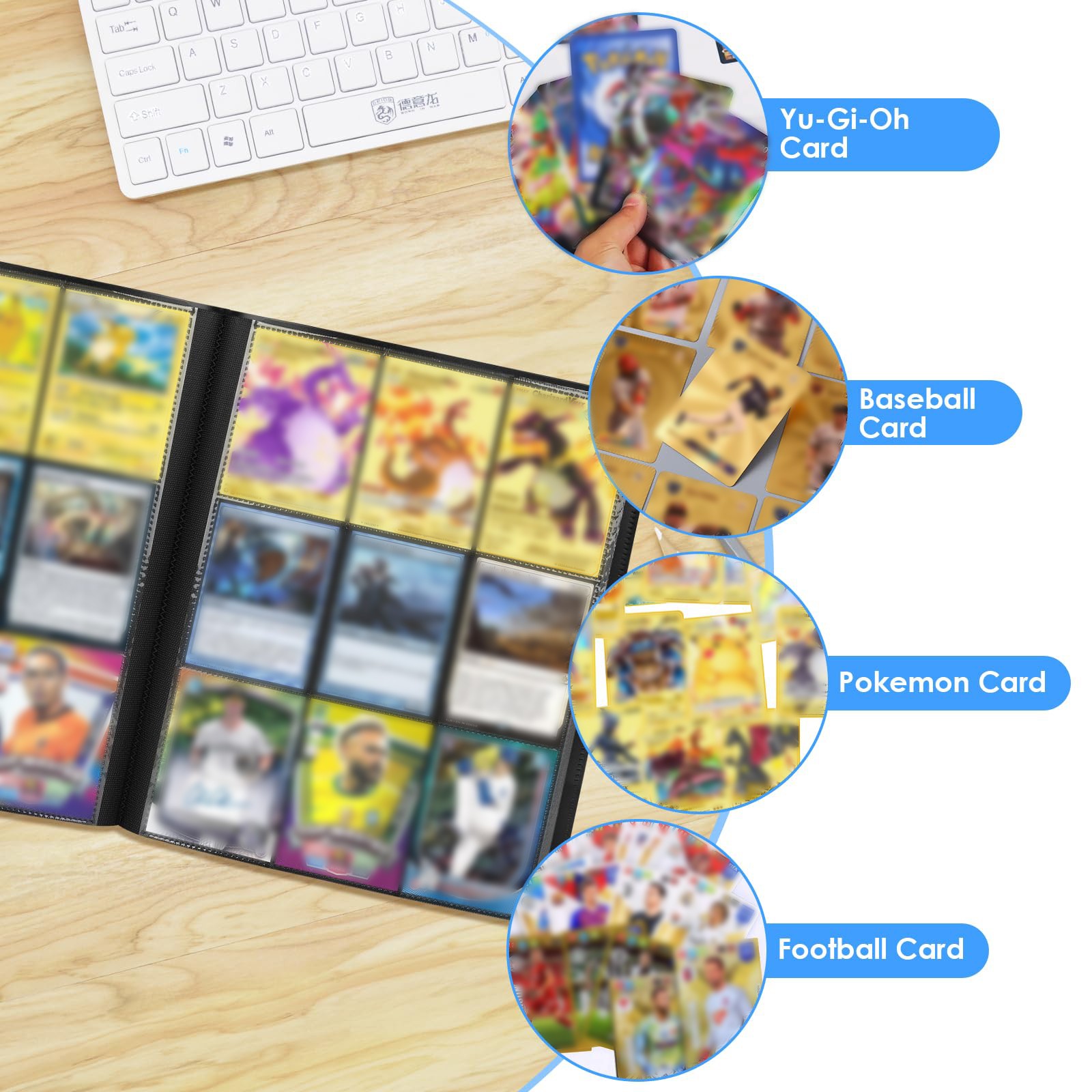 Trading Card Binder – 9 Pocket 360 Cards holder | Sports | TCG | Elastic | Black