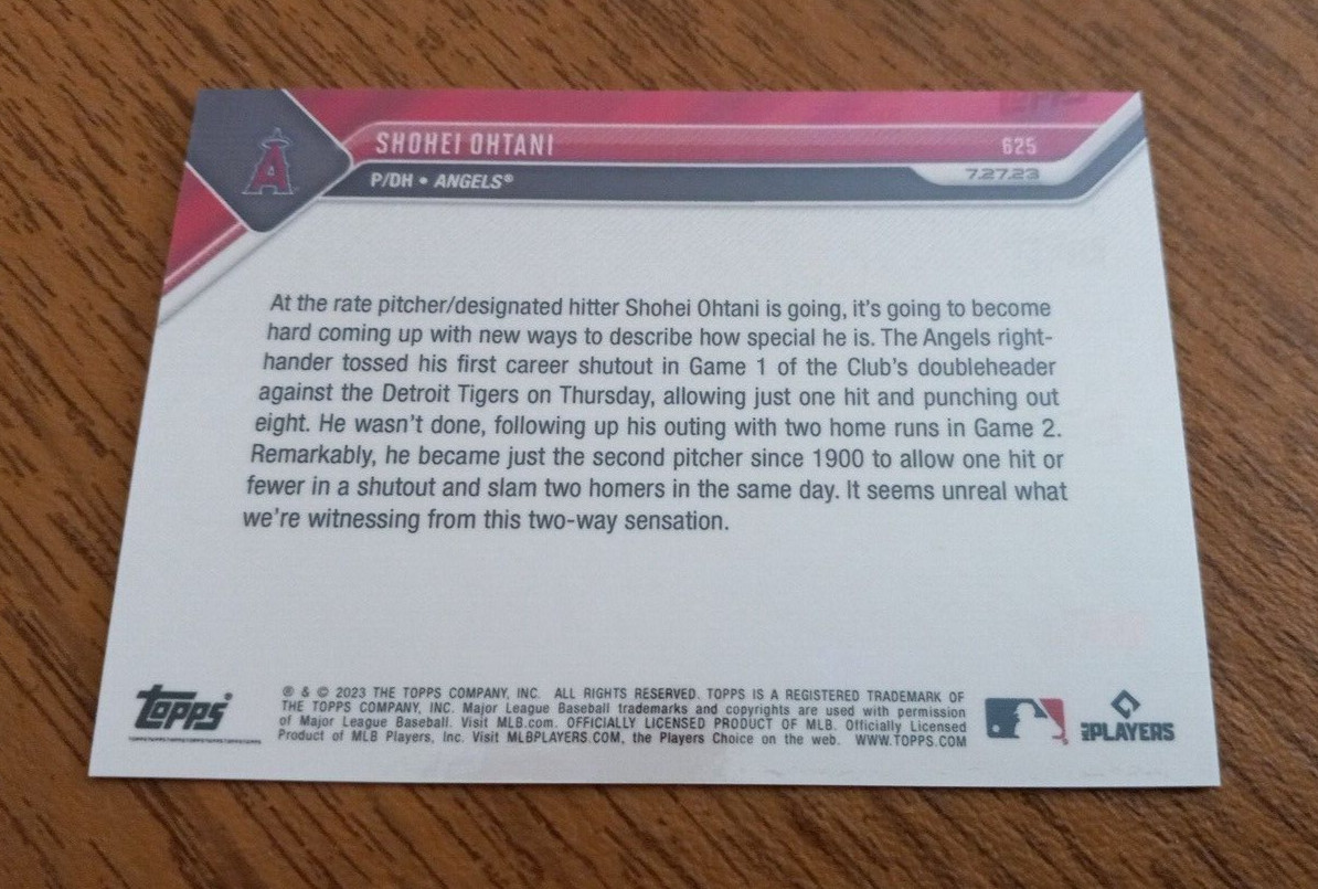 2023 Topps Now SHOEHI OHTANI #625 DH 1st SHO/2 HRs