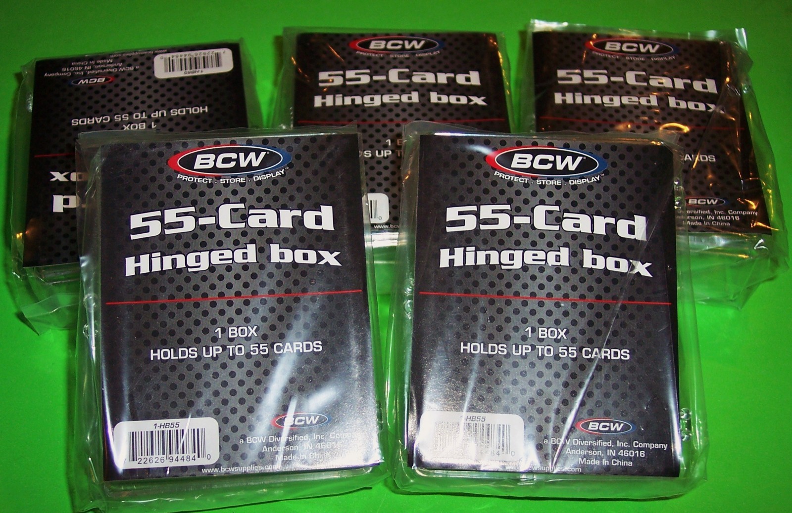 (5) X 55-CARD HINGED BOX FOR STANDARD SPORTS/ TRADING CARDS, BY BCW