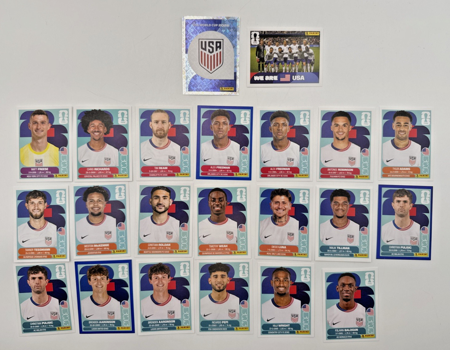 2026 100% Authentic Panini FIFA World Cup United States Stickers Team — You Pick