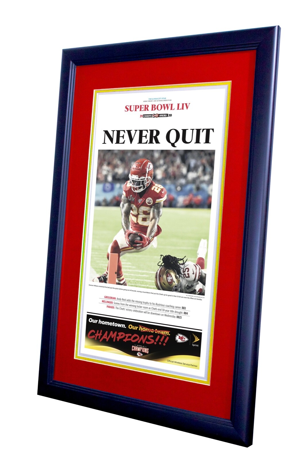 Framed Ready To Hang The Kansas City Chiefs 2020 NFL Super Bowl Newspaper Insert