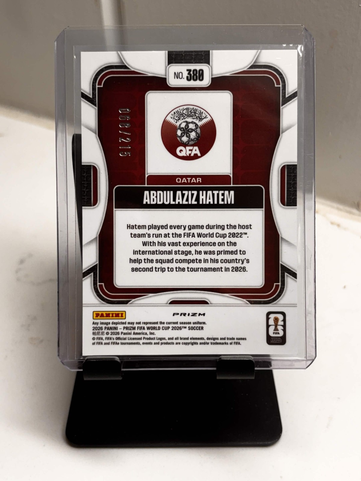 2026 Panini World Cup Prizm Abdulaziz Hatem RC /215 Orange Pandora Qatar