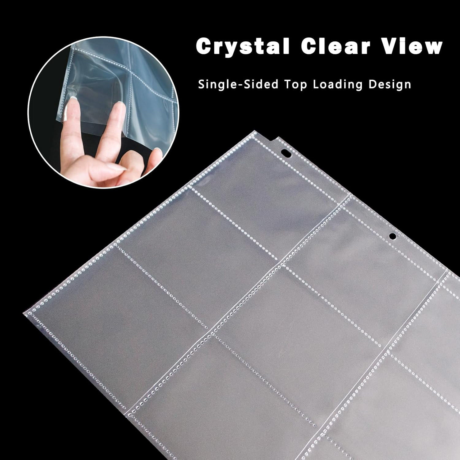 50 Pack 9-Pocket Plastic Clear Trading Card Pages, 3 Hole Sleeves, Top Loading 4