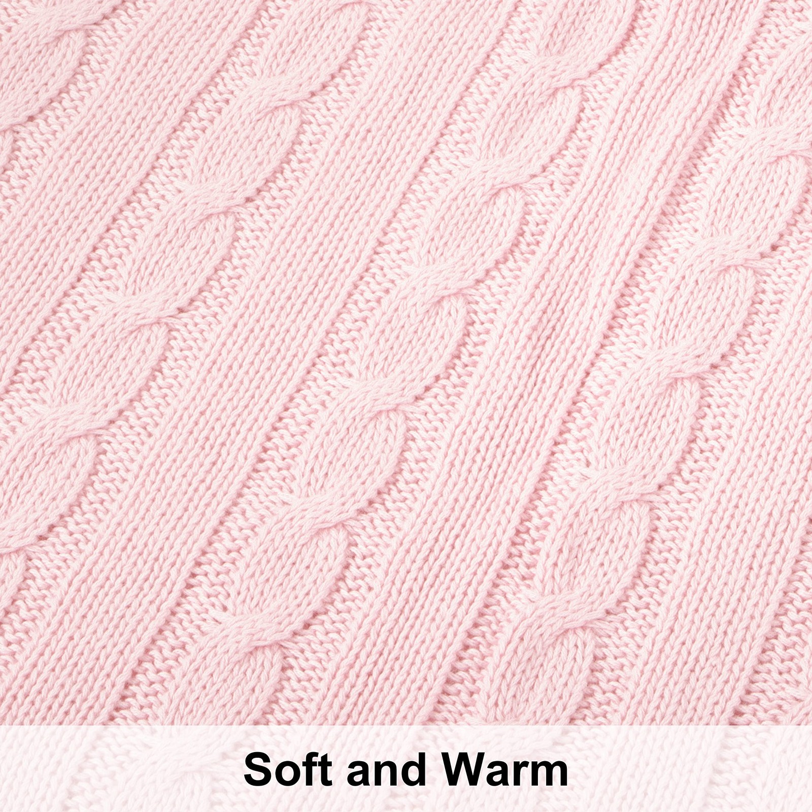 NTBAY 100% Pure Cotton Cable Knit Throw Blanket, Throw(51″x67″), Baby Pink