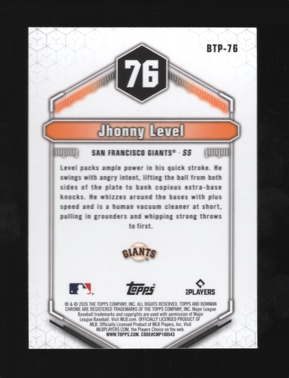 2026 Bowman Jhonny Level Chrome Top 100 BTP-76