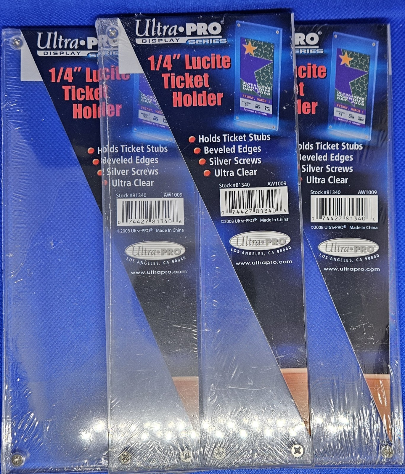 (5) Ultra Pro 1/4″ Lucite Ticket Holder – Acrylic Display Slab – Beveled Edges!