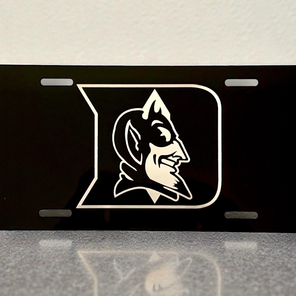 Duke Blue Devils Black & Silver Engraved License Plate / Car Tag