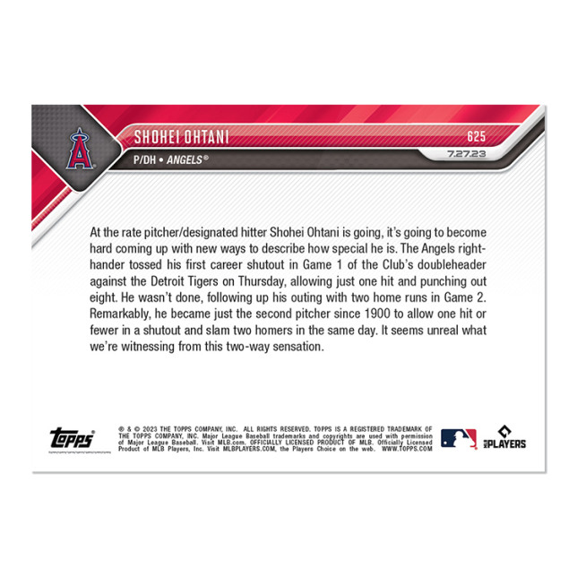 2023 Topps Now #625 – Shohei Ohtani Doubleheader 1st Shut Out & 2 HR