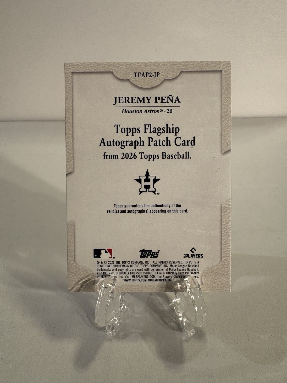 2026 Topps – Jeremy Pena #TFAP2-JP 3-Color Patch Autograph #1/10 🔥Bookend🔥