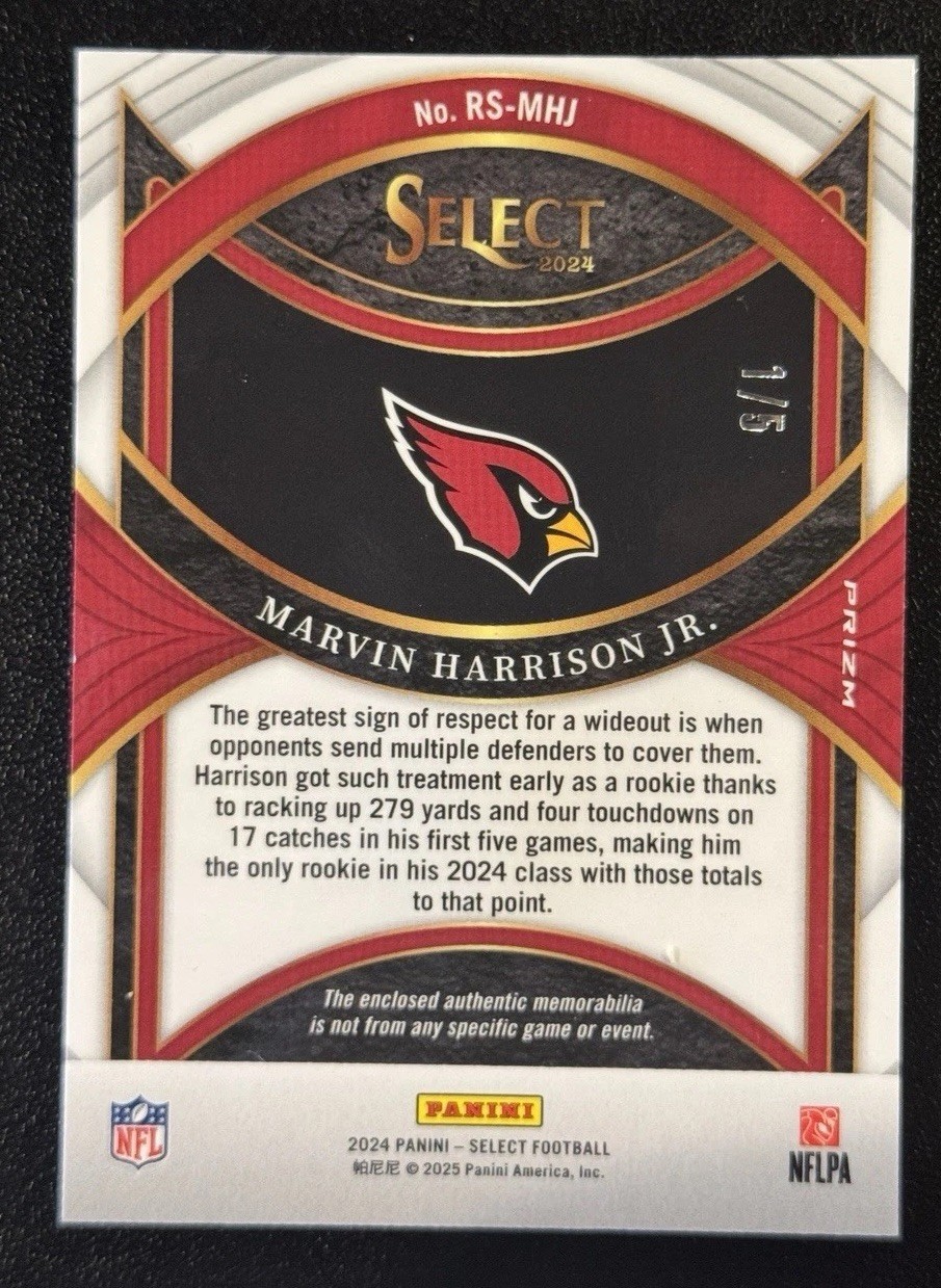 2024 Panini Select Marvin Harrison Jr. RC Green Patch 1/5 – #RS-MHJ