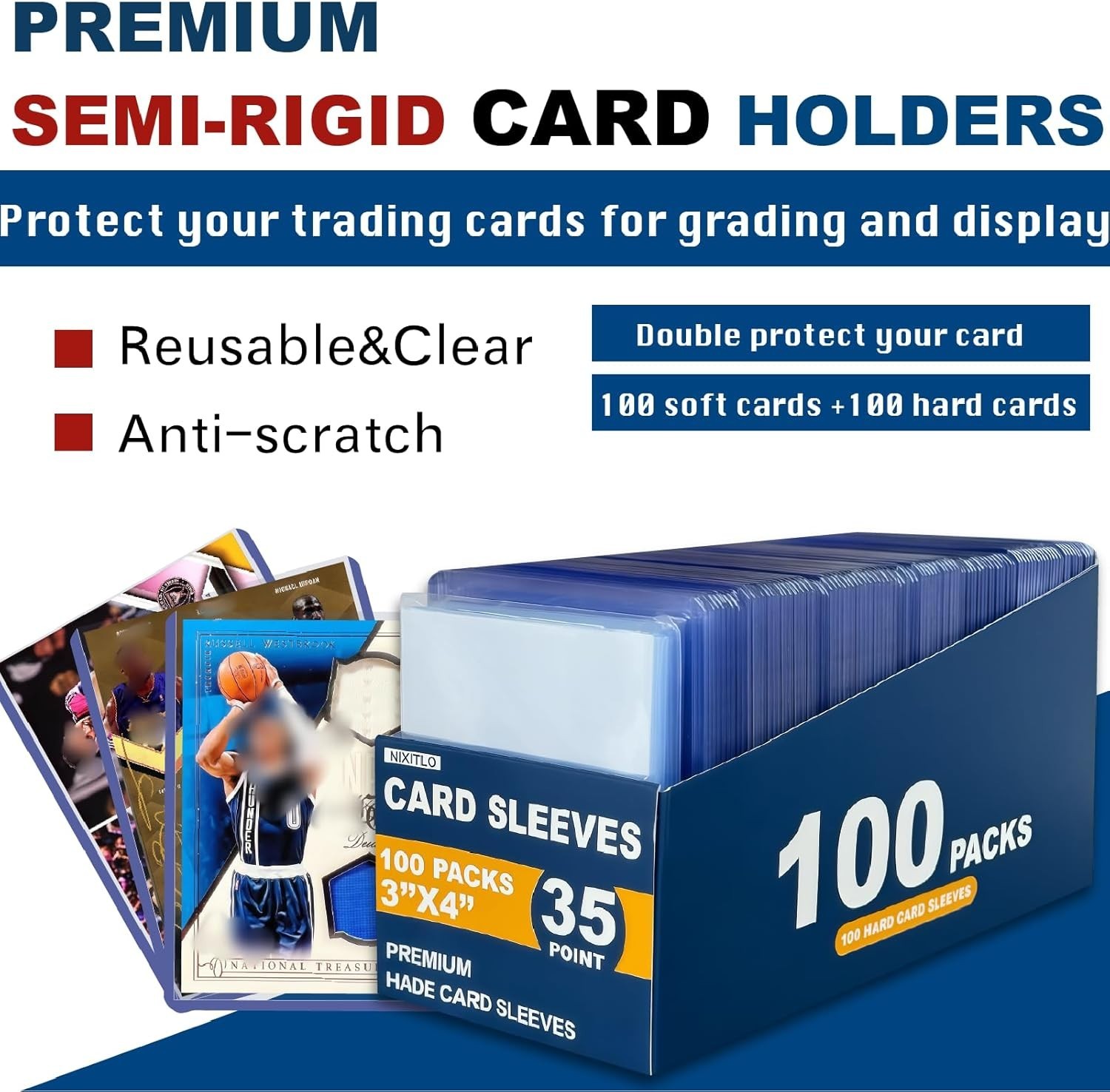 200 Trading Card Sleeves & Holders – 100 Hard 3″x4″ Toploaders + 100 Soft Penny.