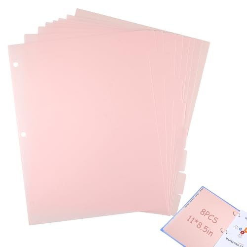 8Pcs 3 Ring Binder Dividers with 8 Tabs,A4 Sturdy Plastic Dividers Pink