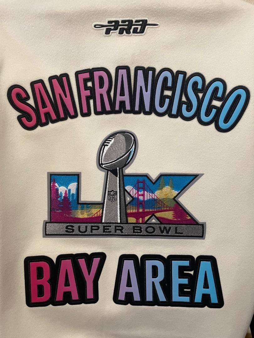 2026 NFL Super Bowl LX San Francisco Rib Wool Varsity Jacket Cream Size XL