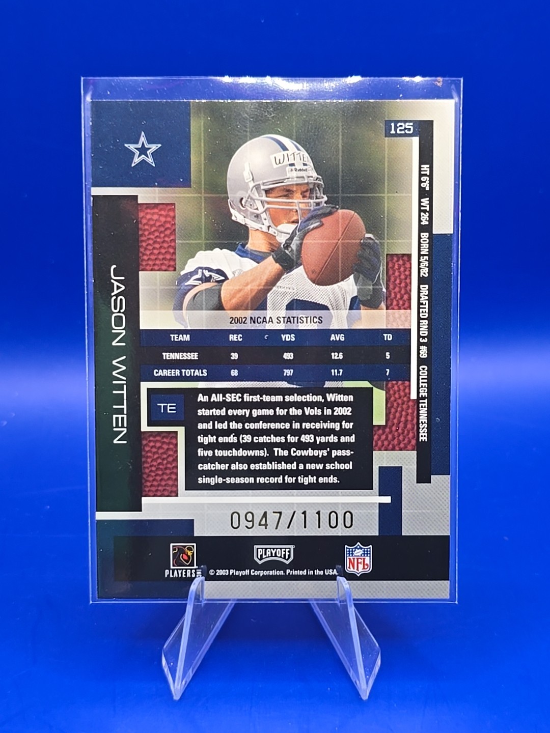 2003 Panini Absolute Football Rookie /1100 Jason Witten #125 (RC) Cowboys