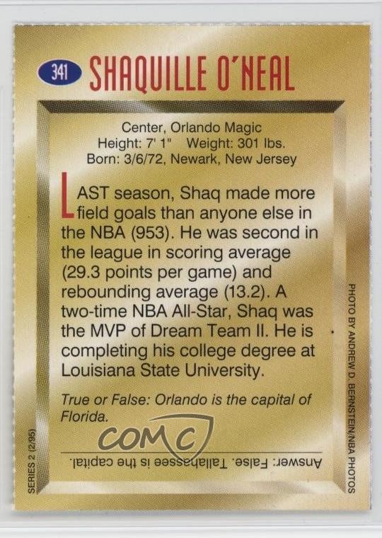 1995 Sports Illustrated for Kids Series 2 Shaquille O’Neal #341 HOF 1ph4