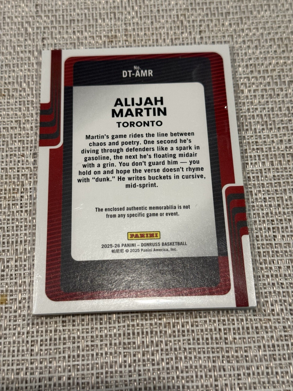 2025-26 Panini Donruss Alijah Martin #DT-AMT Donruss Threads Gold /10 (RC)