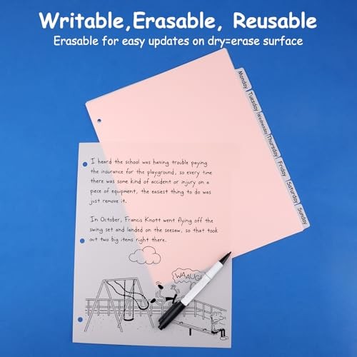 8Pcs 3 Ring Binder Dividers with 8 Tabs,A4 Sturdy Plastic Dividers Pink