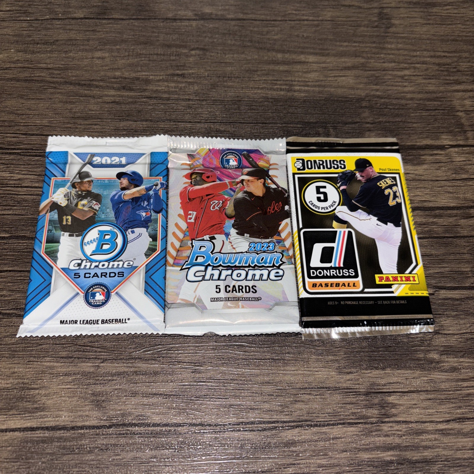 2021 & 2023 Bowman Chrome Baseball-5 Card Pk & 2023 Donruss Baseball-5 Card Pk