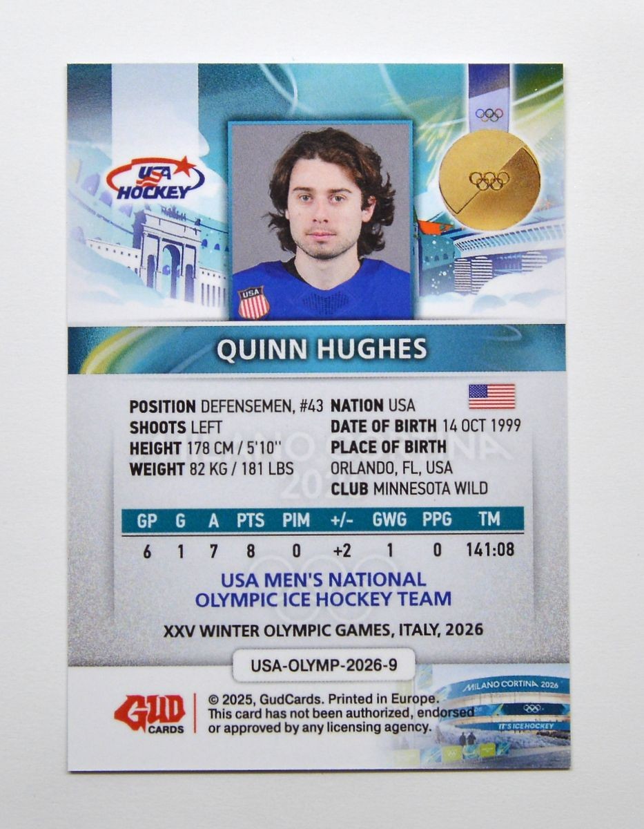 2026 GudCards Olympics Team USA #9 Quinn Hughes