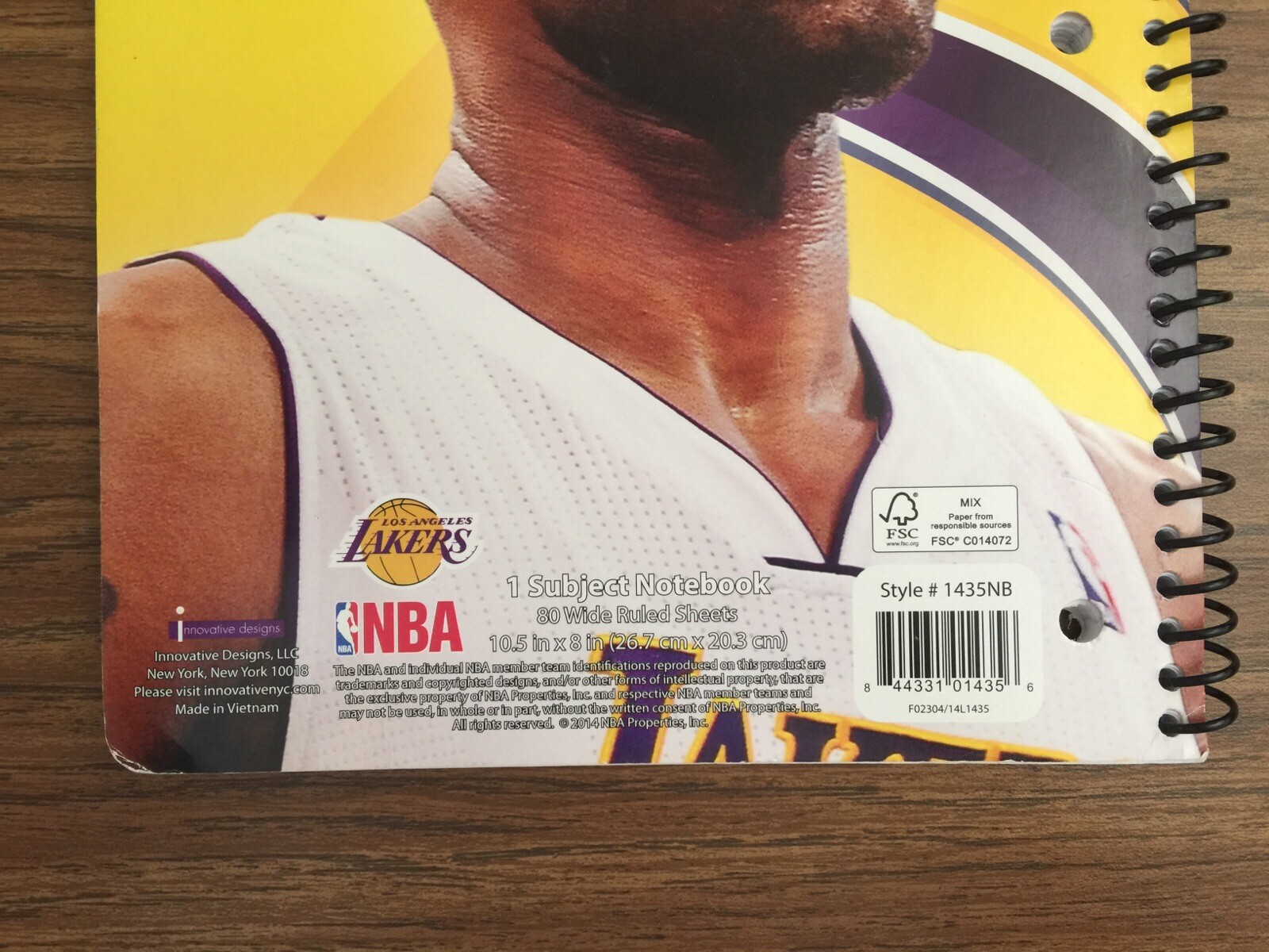 2014 KOBE BRYANT AUTOGRAPHED NBA SPIRAL NOTEBOOK – 80 SHEETS – 10.5 in. x 8 in.