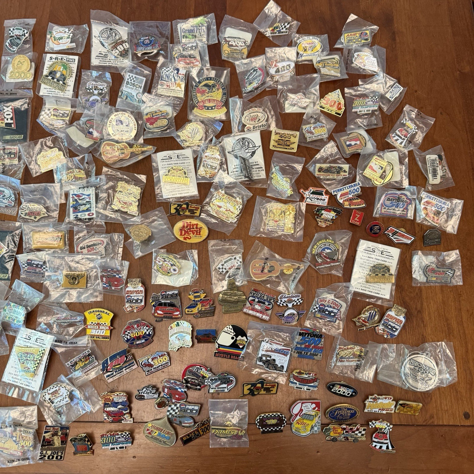 Lot of 200+ Vintage NASCAR Pins Daytona Indy Racing Race Car Bulk Lot Enamel