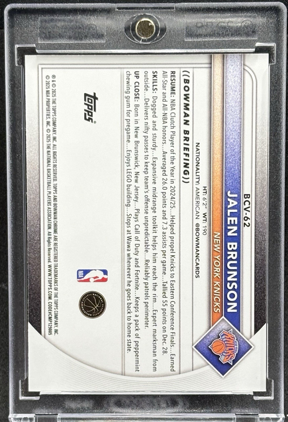 Jalen Brunson RARE MOJO REFRACTOR INVESTMENT CARD BOWMAN CHROME KNICKS MINT