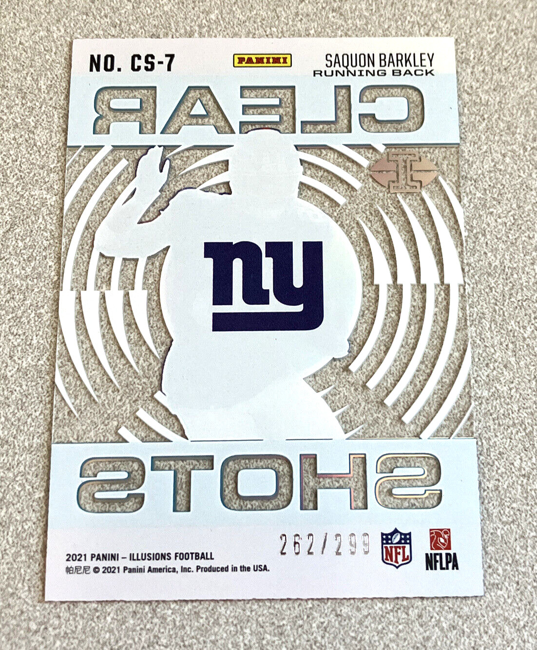 2021 Panini Illusions Clear Shots Light Blue #CS-7 Saquon Barkley Giants /299
