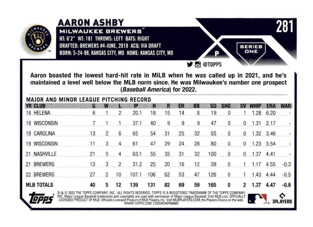 2023 Topps #281 Aaron Ashby