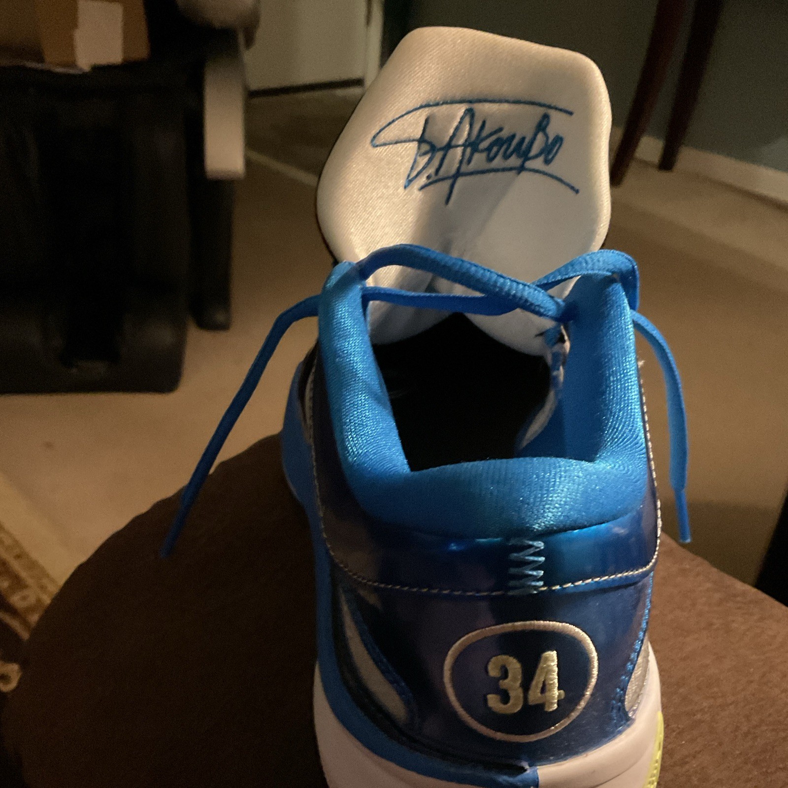 New Signed Basketball Shoe Sneaker Blue Silver White “34” Autographed Tongue