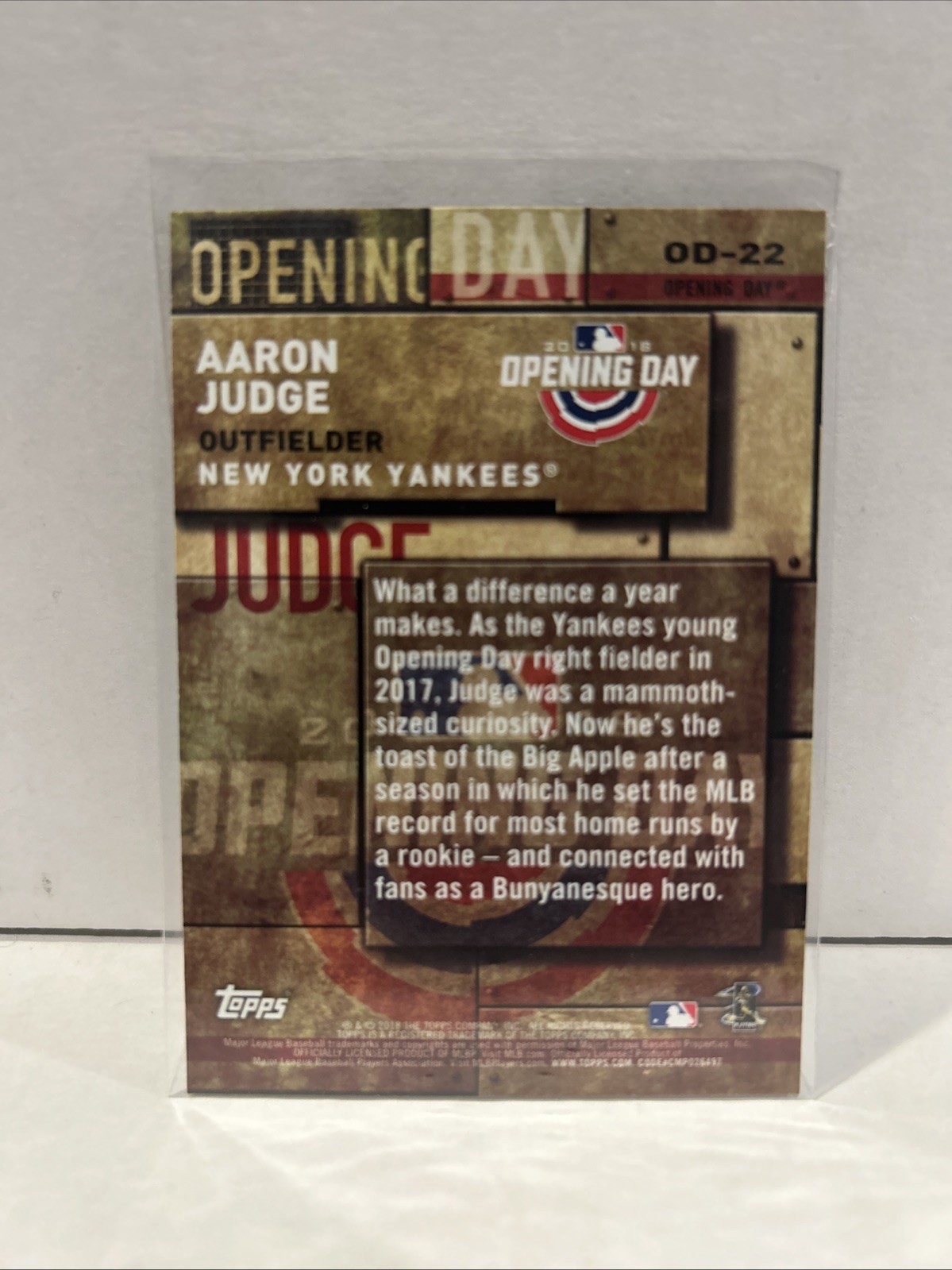 2018 Topps – Mlb Opening Day Aaron Judge #OD-22