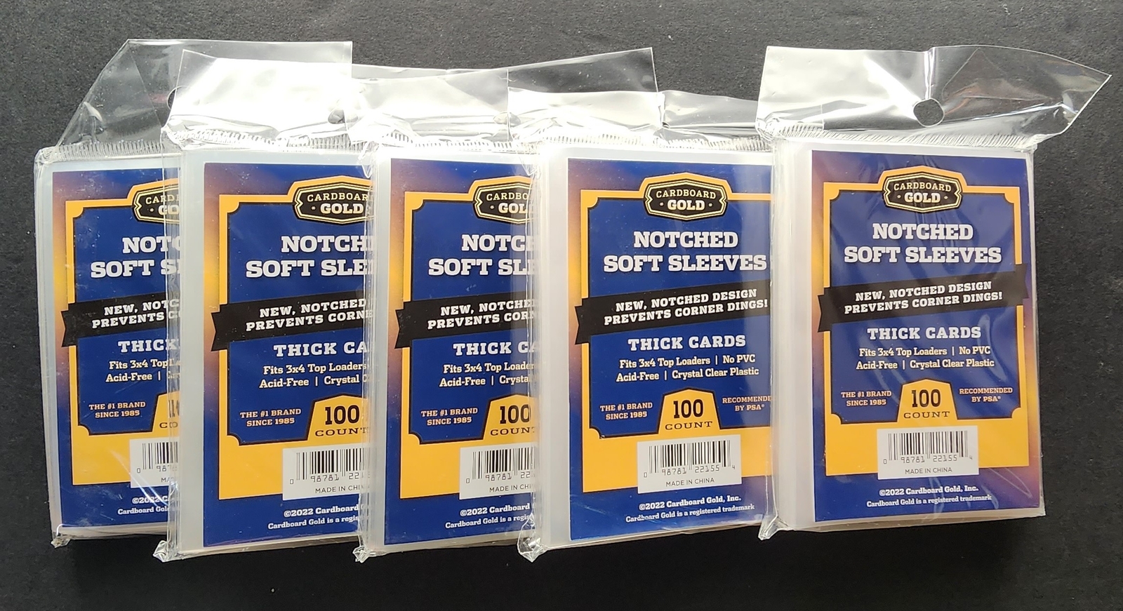 5 Packs (500) Cardboard Gold Notched Thick Card Soft Penny Sleeves Easy Glide