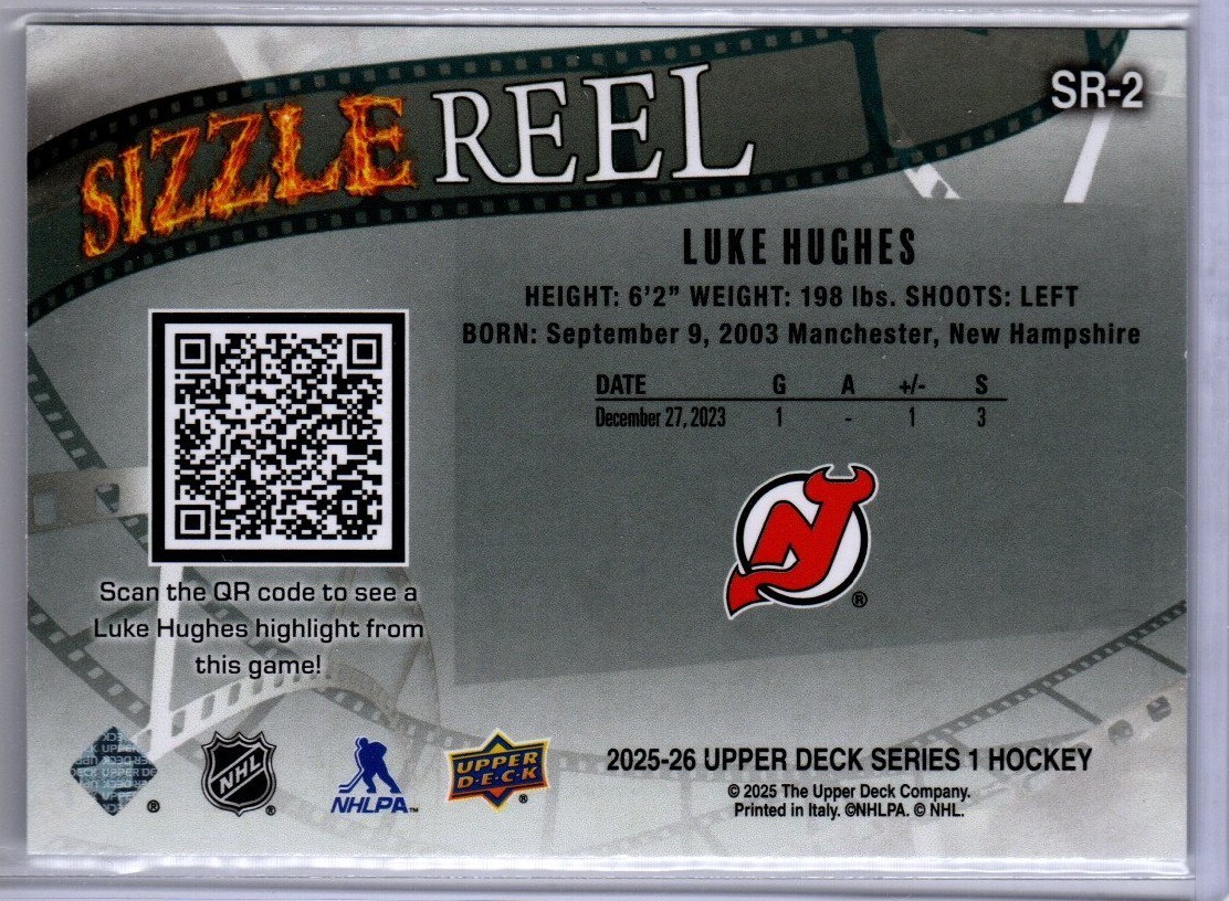 2025-26 Upper Deck Series 1 Luke Hughes Sizzle Reel Card # SR-2