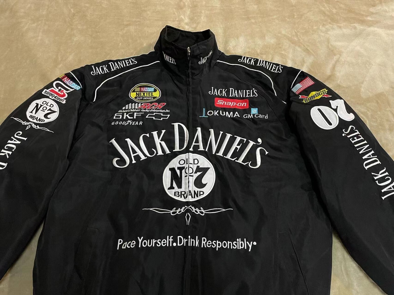 Unisex Adult Racing Jacket Embroidered Patches Cotton Padded Jack M-2XL