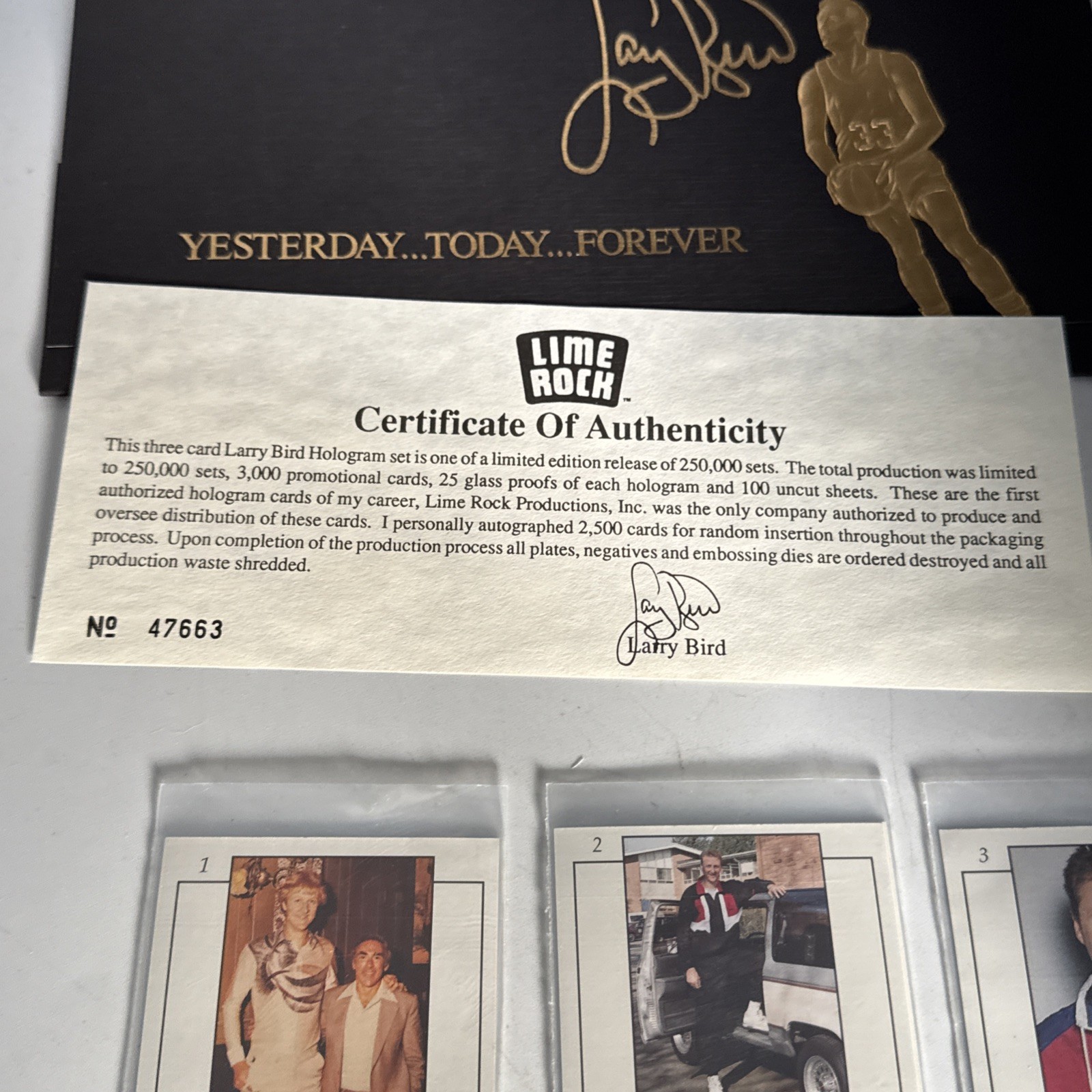 1992 Limited Edition Larry Bird Hologram 3 Card Set by Lime Rock With COA