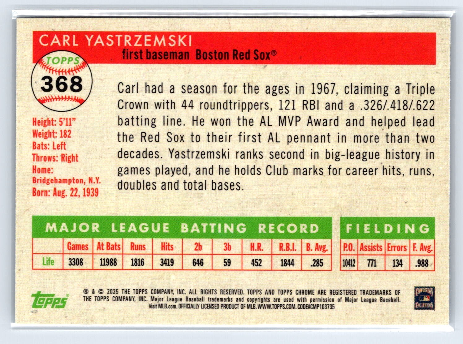 CARL YASTRZEMSKI 2025 Topps Chrome #368