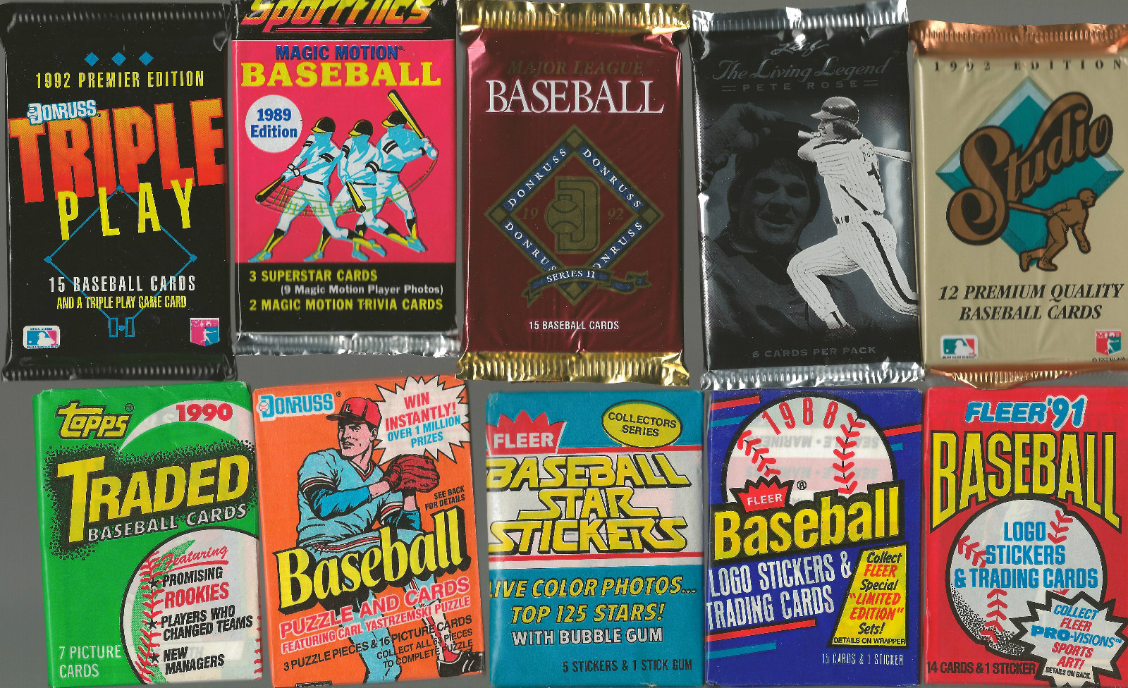 HUGE Lot of 100 Unopened Old Vintage Baseball Cards in Wax Cello Rack Packs