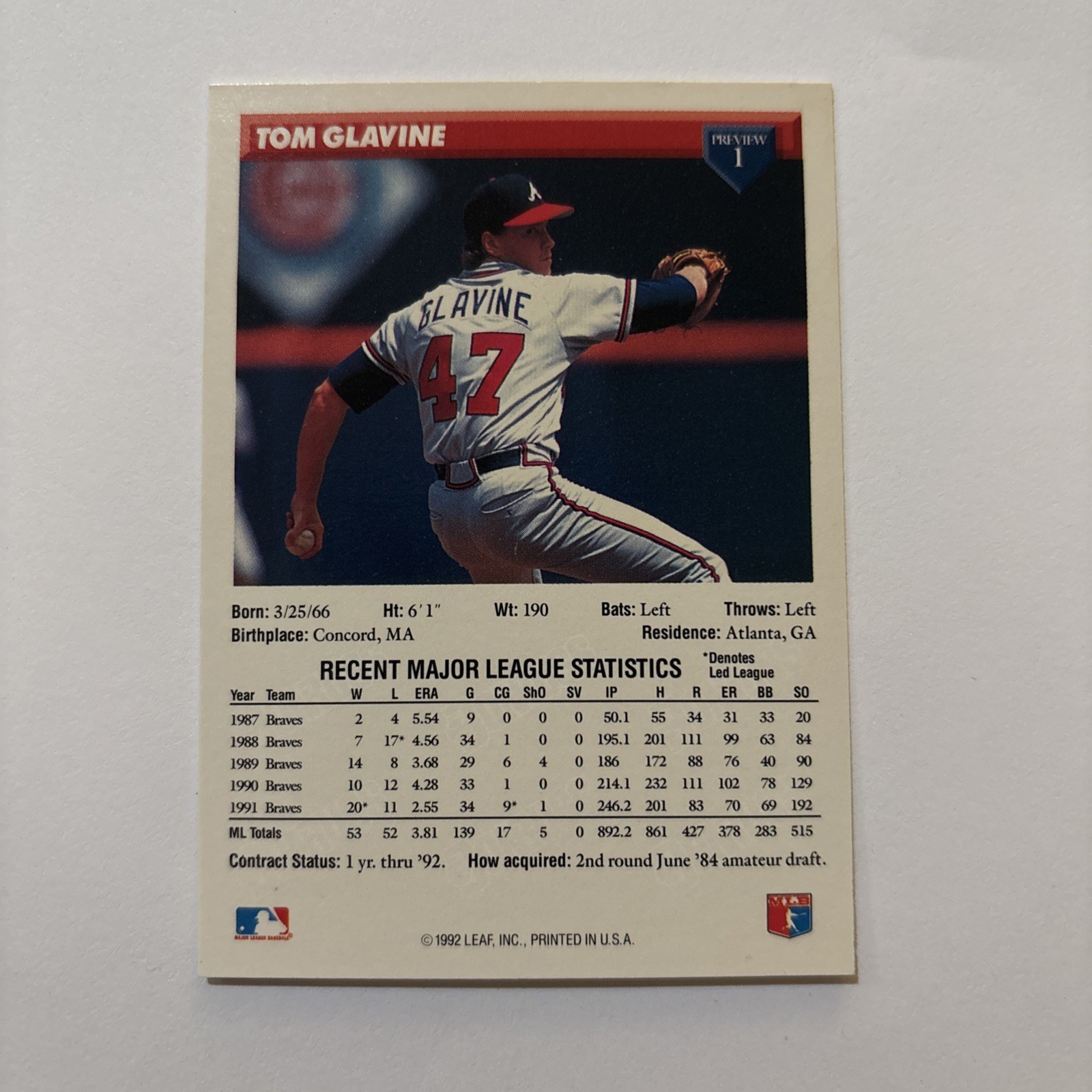 1993 Donruss Previews Tom Glavine #1