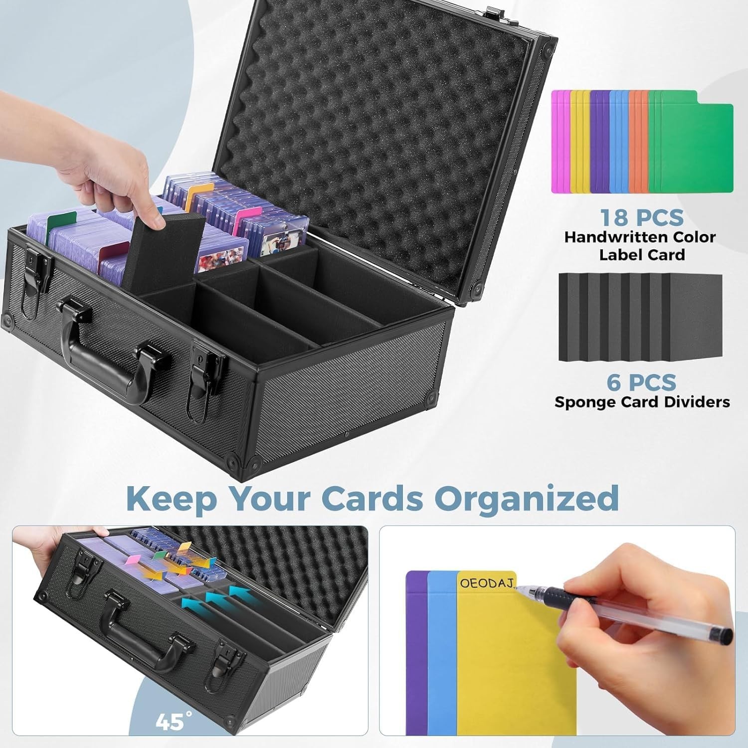 Sports Card Case with 18 Color Dividers & Key Lock for Safe Storage