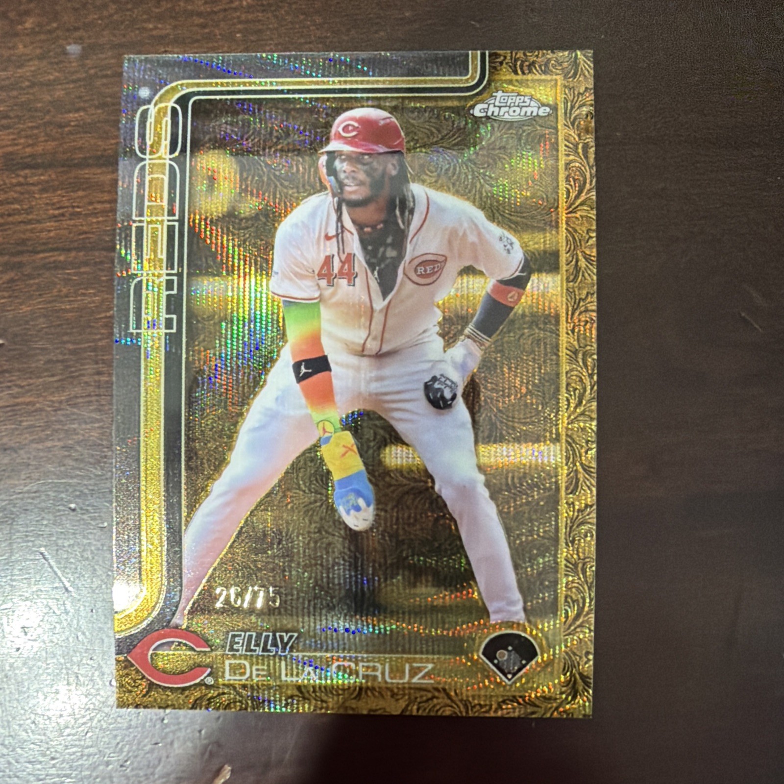 2025 Topps Gilded Collection #120 Elly De La Cruz Gold Wave Refractor /75 Reds