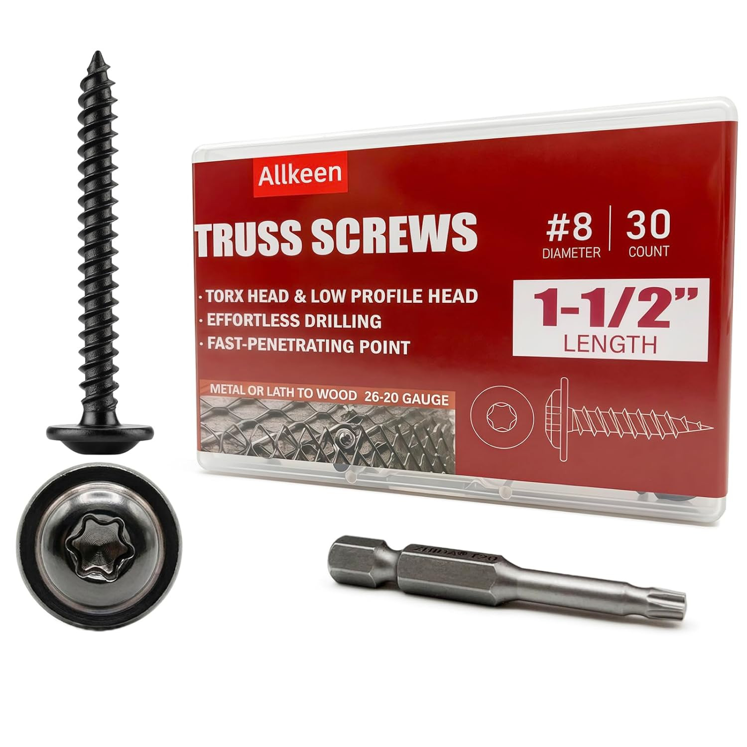 (30 Pcs) #8×1-1/2″ T20 Torx Head Wood Screws Self Tapping Black Truss Screws Rus