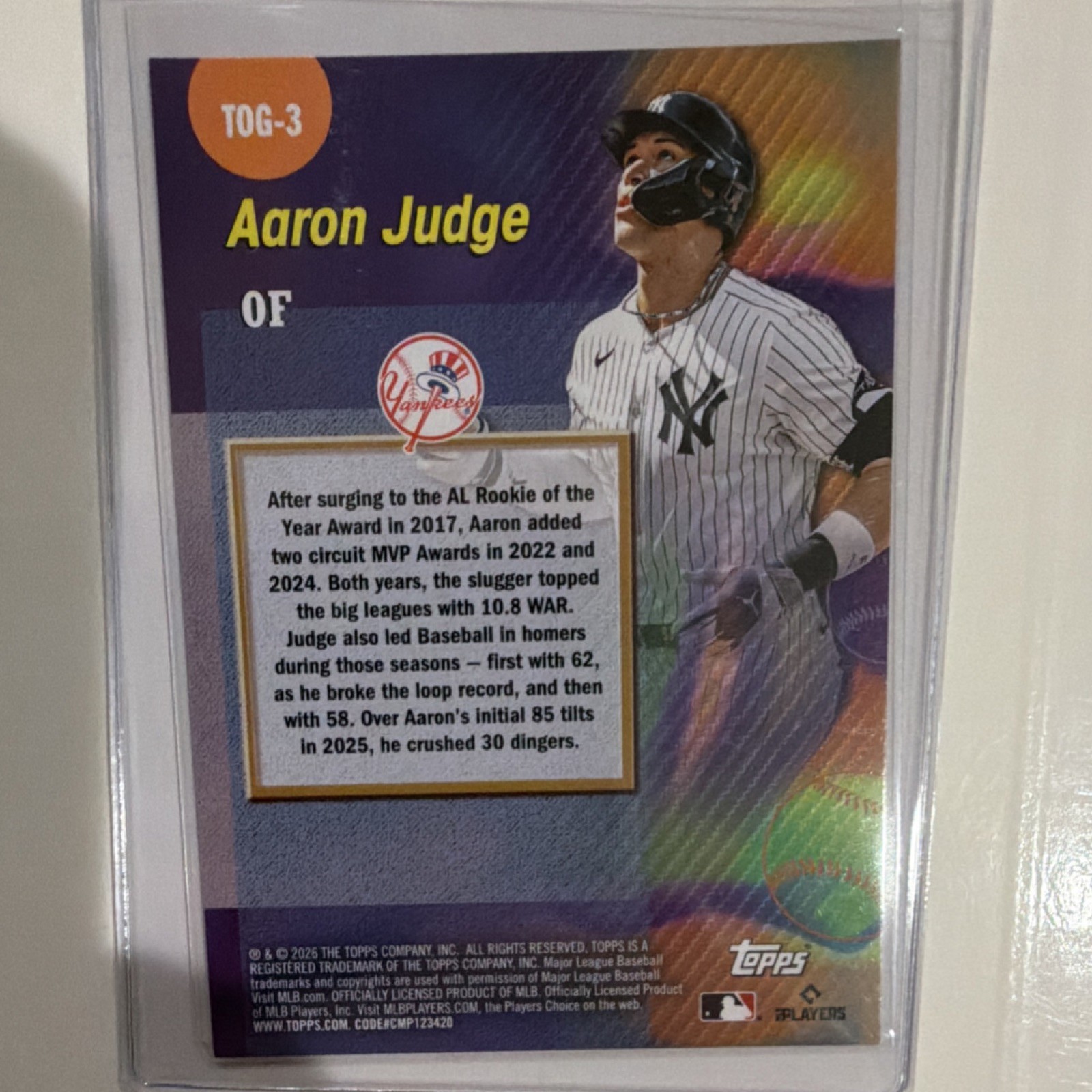 Topps 2026 Series 1 Aaron Judge #TOG-3 Titans of the Game Yankees