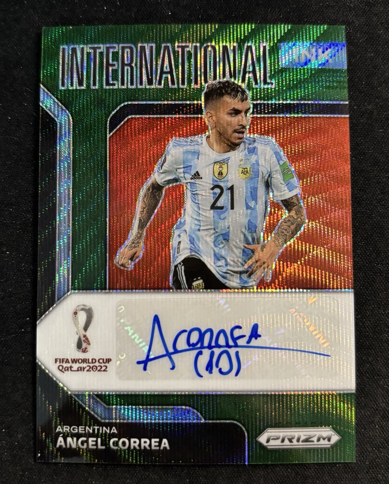 Angel Correa 2022 Prizm World Cup International Ink Auto #I-ANC Green Wave