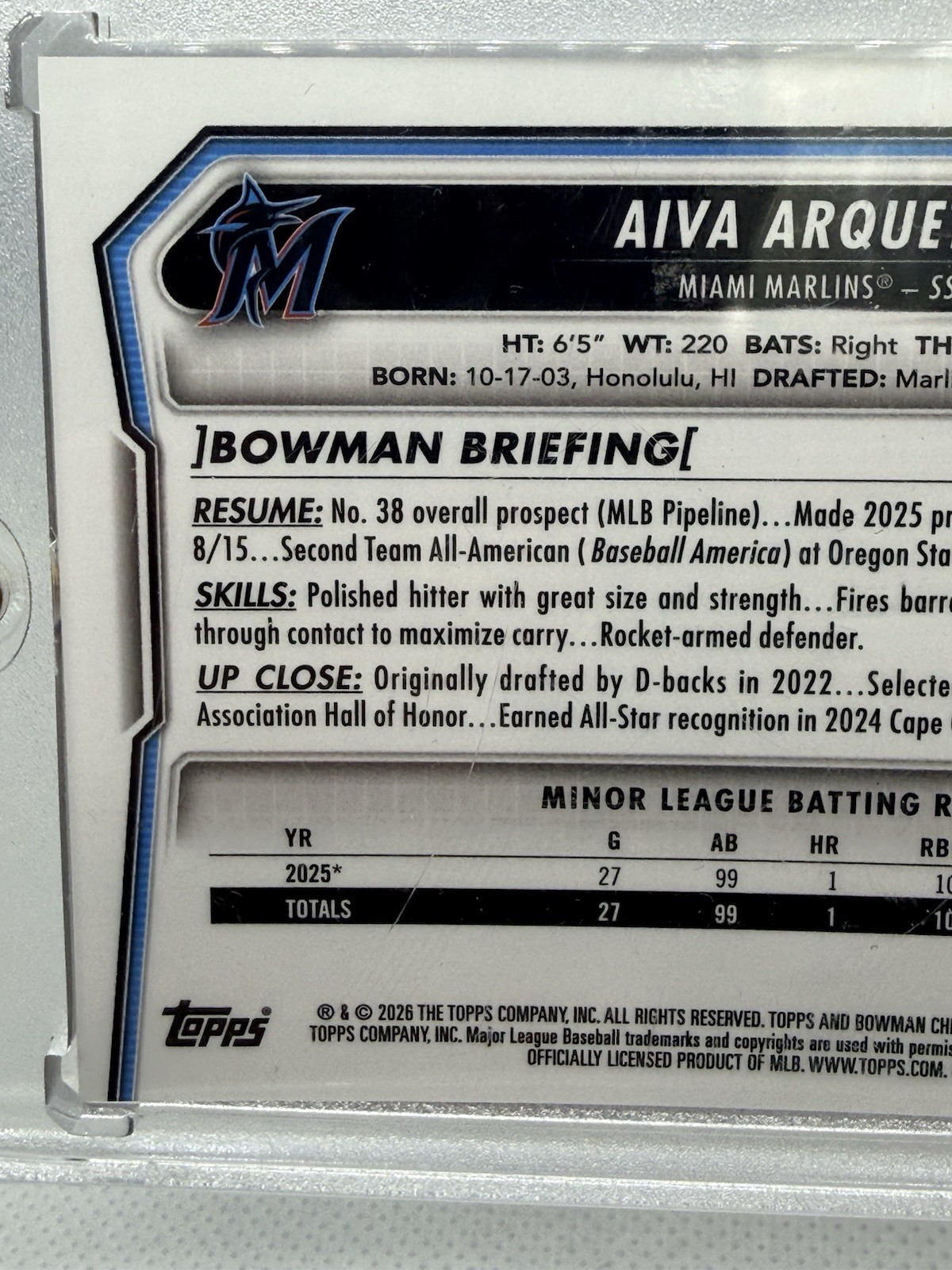 2026 Bowman Chrome Aiva Arquette 1st #BCP-40 Bowman Logofractor 21 /35