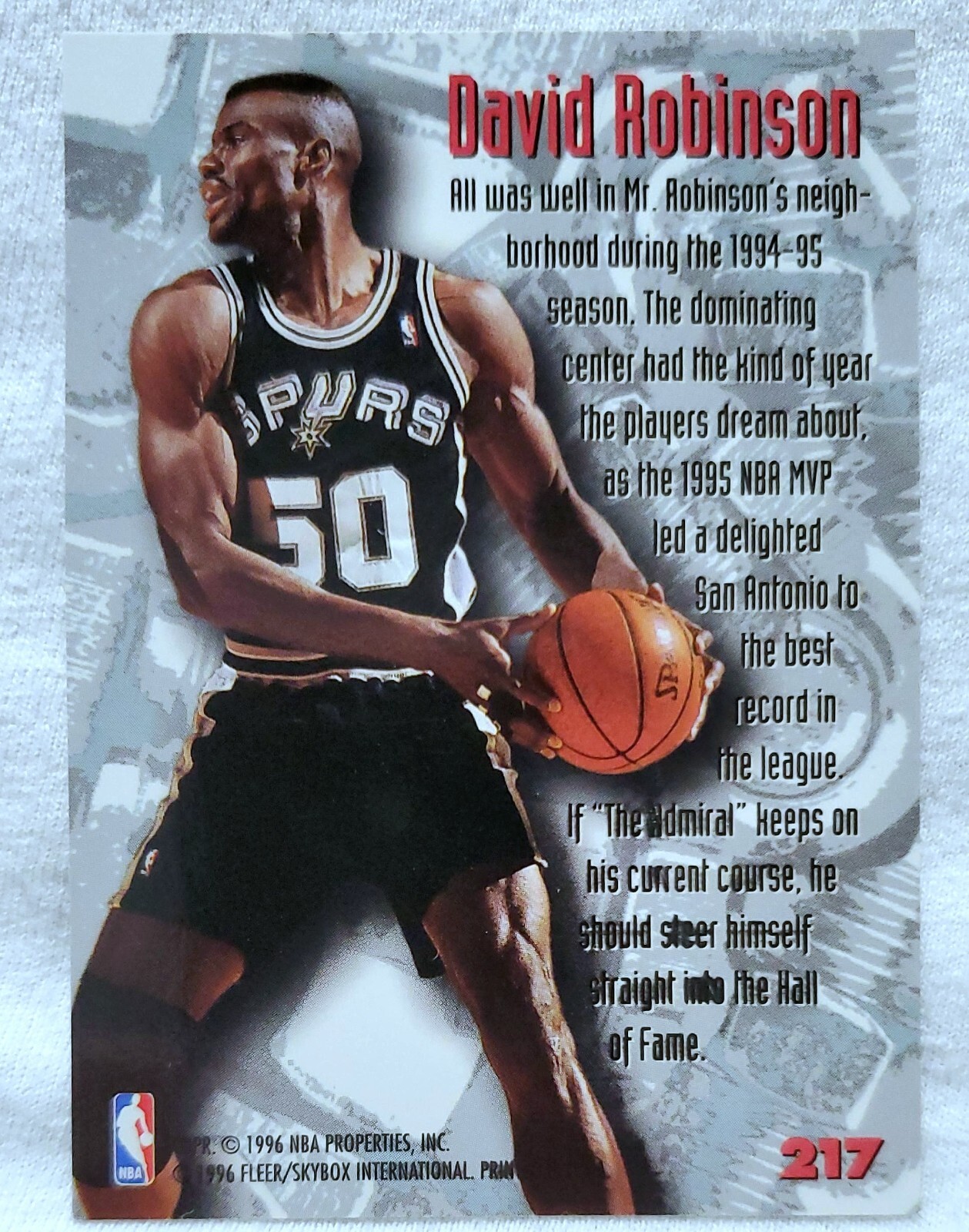 1995-96 Fleer Metal #217 David Robinson San Antonio Spurs Card For Sale