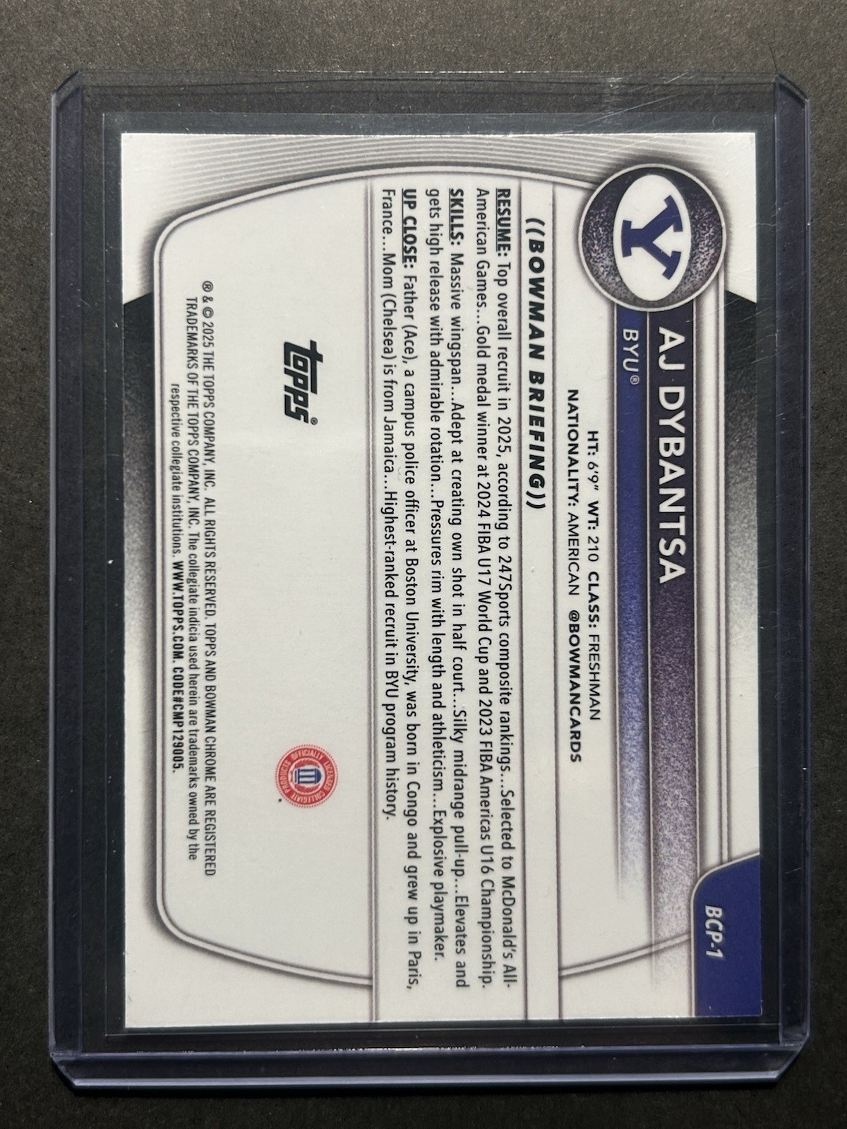 2025-26 Bowman #BCP-1 AJ Dybantsa Chrome Prospects