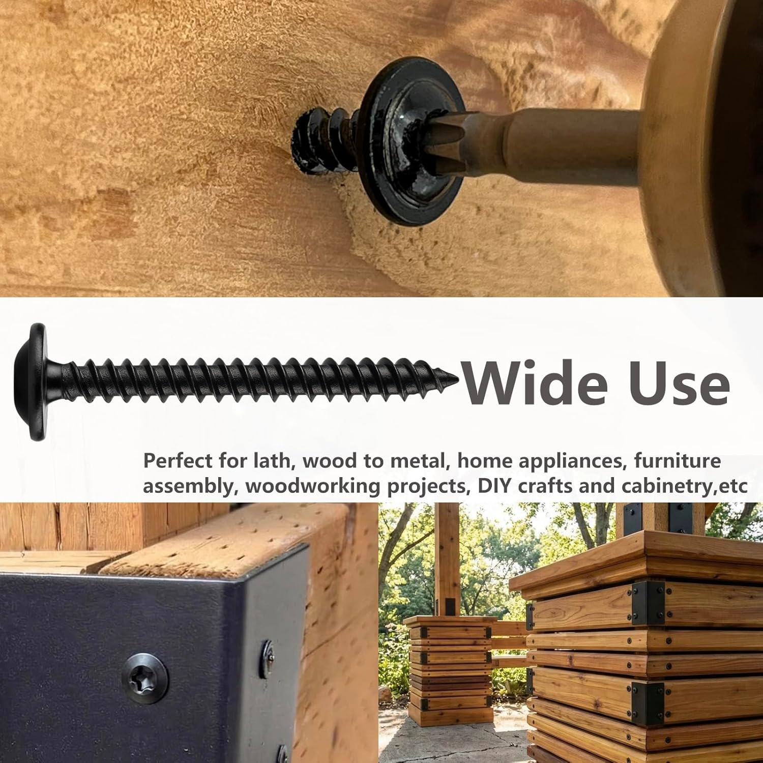 (30 Pcs) #8×1-1/2″ T20 Torx Head Wood Screws Self Tapping Black Truss Screws Rus