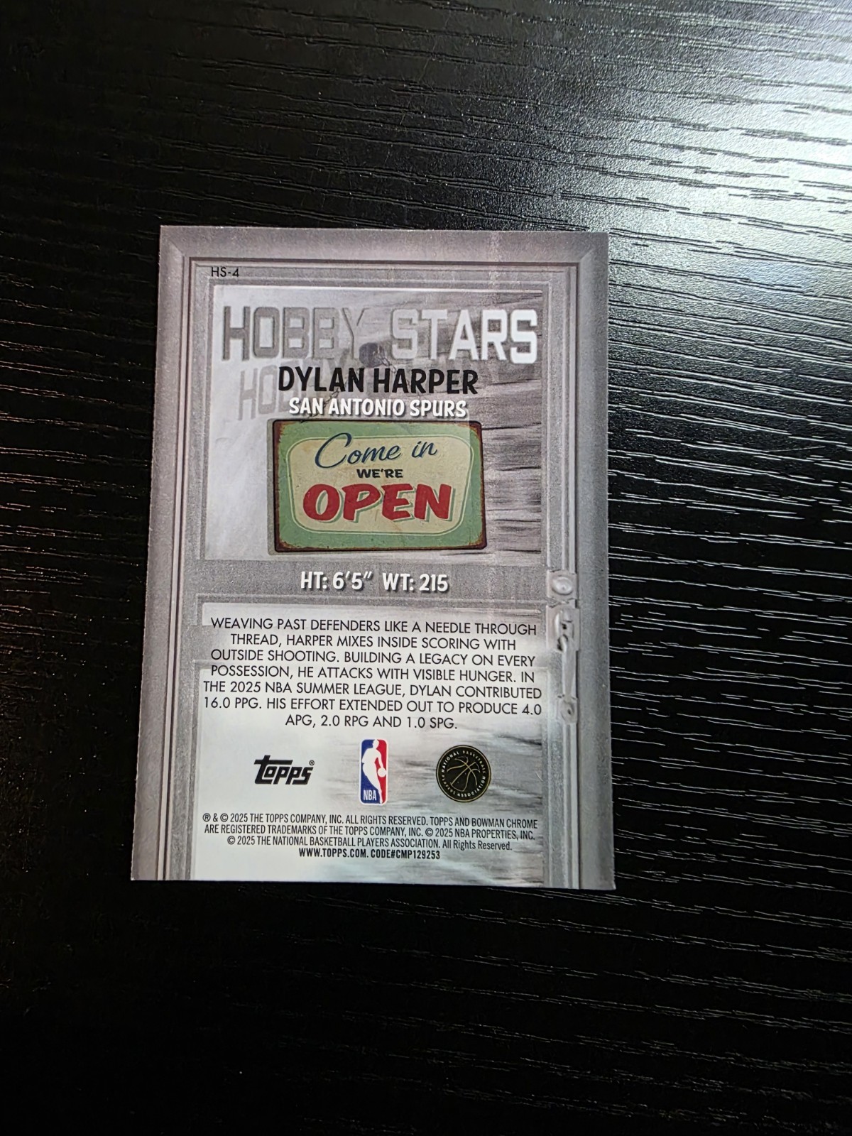 2025-26 Bowman – Hobby Stars Dylan Harper #HS-4 (RC)