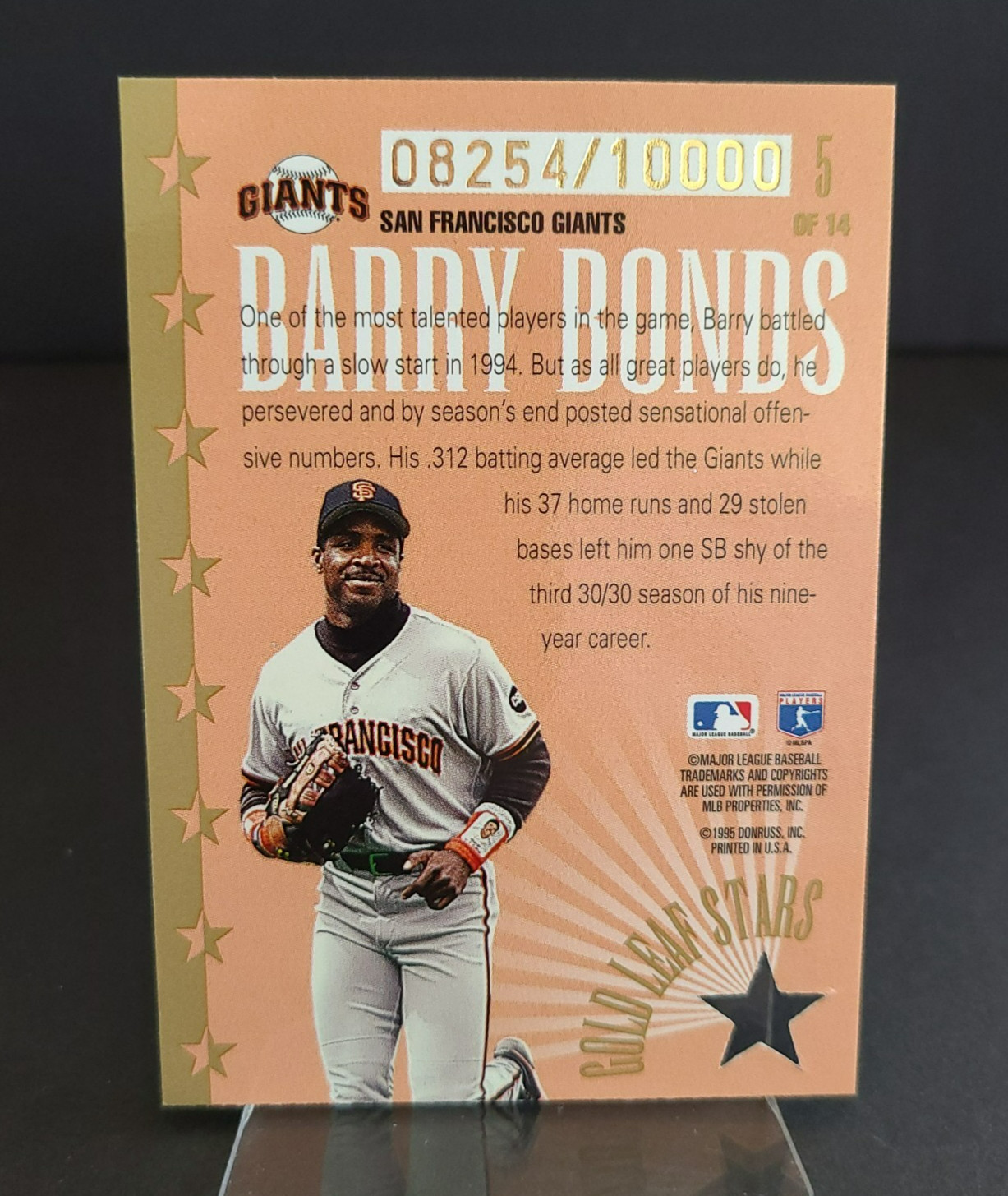 1995 Leaf Gold Leaf Stars Barry Bonds Card #5 SN /10000 – San Francisco Giants