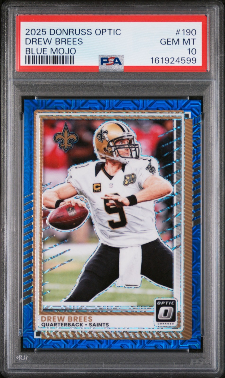 Drew Brees 2025 Donruss Optic #190 Blue Mojo Prizm /55 PSA 10 HOF – POP 1